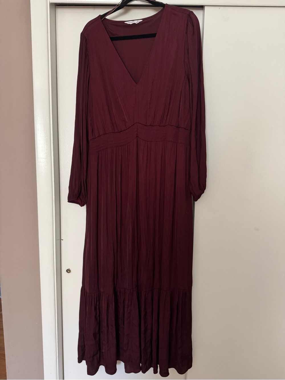 Nine West Burgundy V-Neck Long Sleeve Maxi Dress